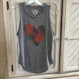 Evereve Graphic Heart Tank Top Heather Grey Size XS